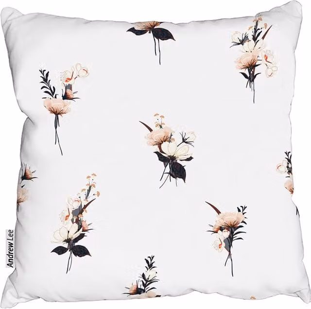 Andrew Lee Flower Bunches Square Cushion, White, W/D/H: 60 x 60 x 1 cm