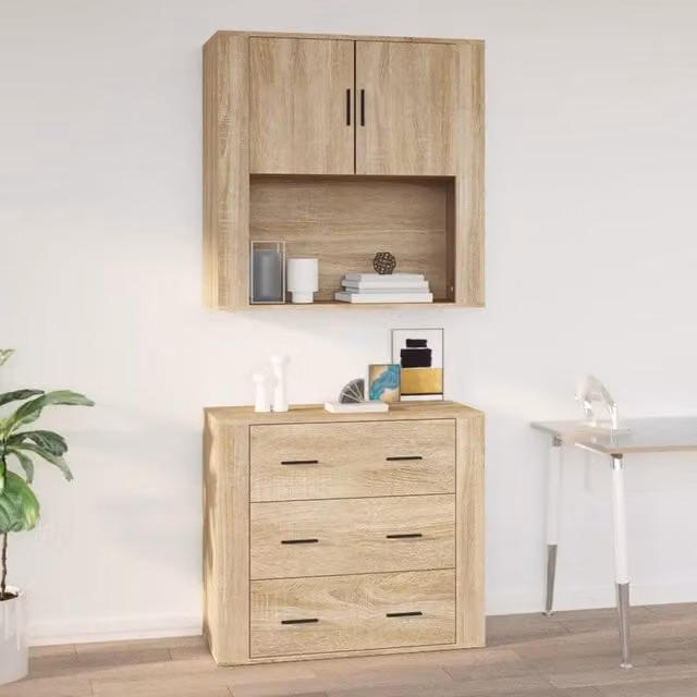 Berkfield Home Sonoma Oak Wall Cabinet in Beige, W/D/H: 80 x 33 x 80 cm