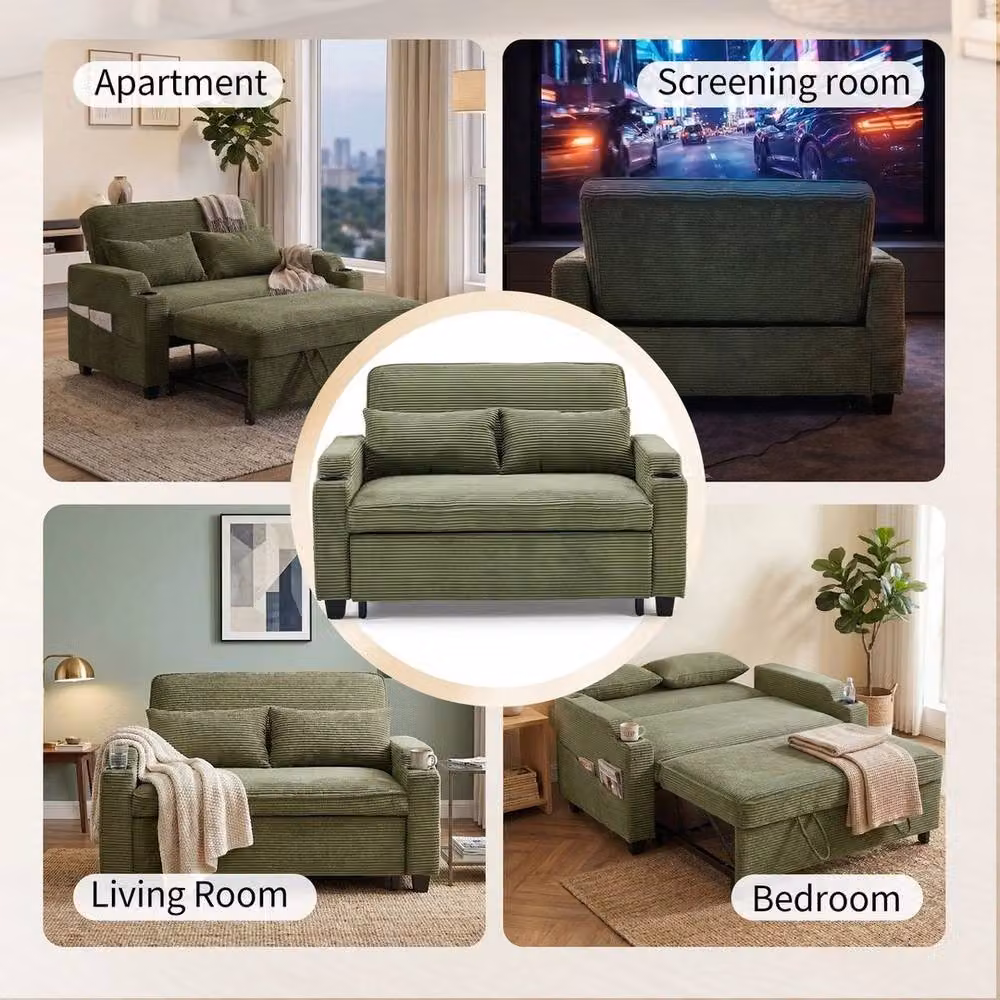 FORGEVIO 2 Seater Upholstered Sofa Bed in Green with Pull Out Drawer – 3