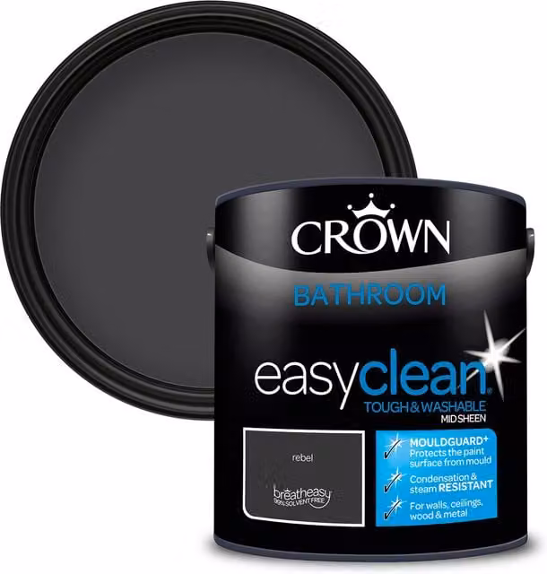 Crown Easyclean Mould Resistant Bathroom Paint, Grey and Black, 2.5 l