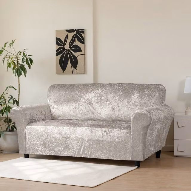 Home Republic Crushed Velvet Stretch Armchair Cover in Beige, Yellow or Silver