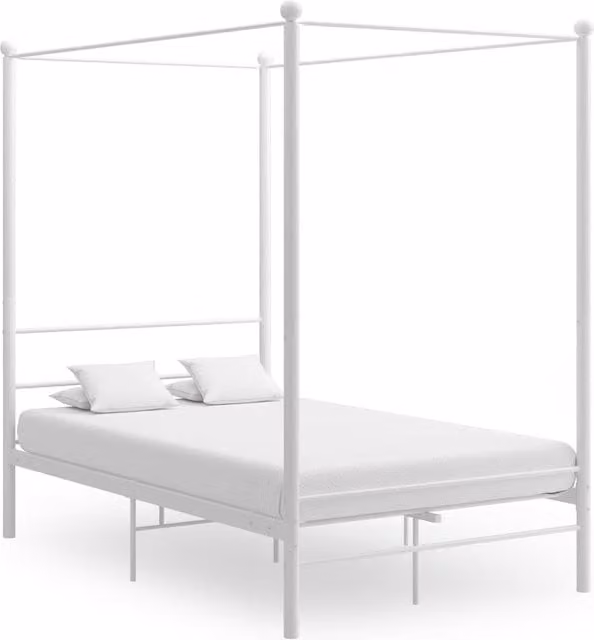 Berkfield Home White Metal Canopy Bed Frame W/D/H: 140 x 200 cm
