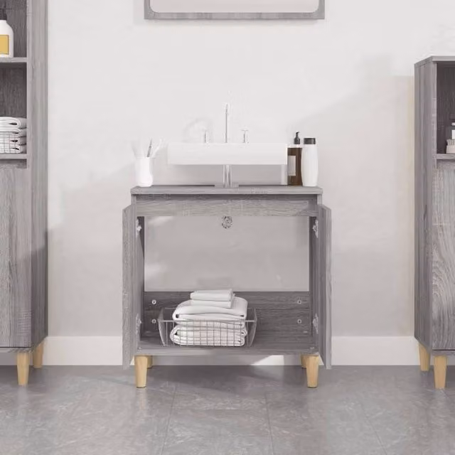 Berkfield Home Grey Sonoma Freestanding Bathroom Sink Cabinet W/D/H: 58 x 33 x 60 cm