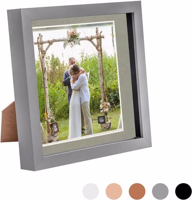 Nicola Spring 3D Box Photo Frame in Grey with 6x6 inch Mount