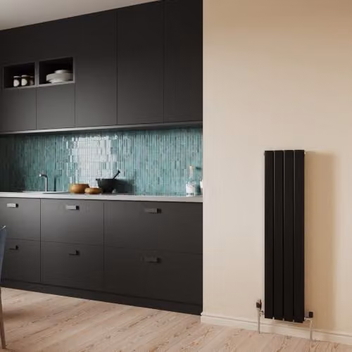 UK Radiators Typhoon Black Flat Tube Vertical Designer Radiator, H 120 cm x W 27.2 cm – 3