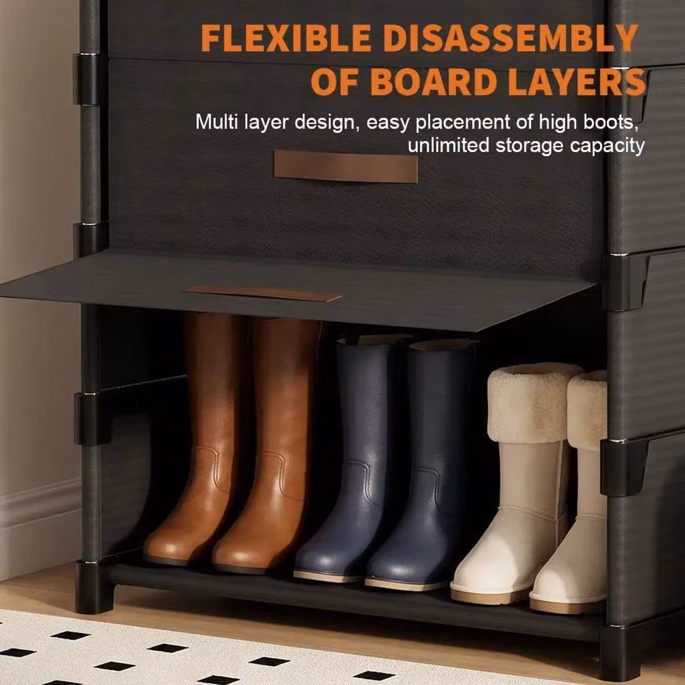 KORVIXA Black 3 Drawer Shoe Cabinet with Tilting Compartments, W/D/H: 100 x 100 x 100 cm – 3