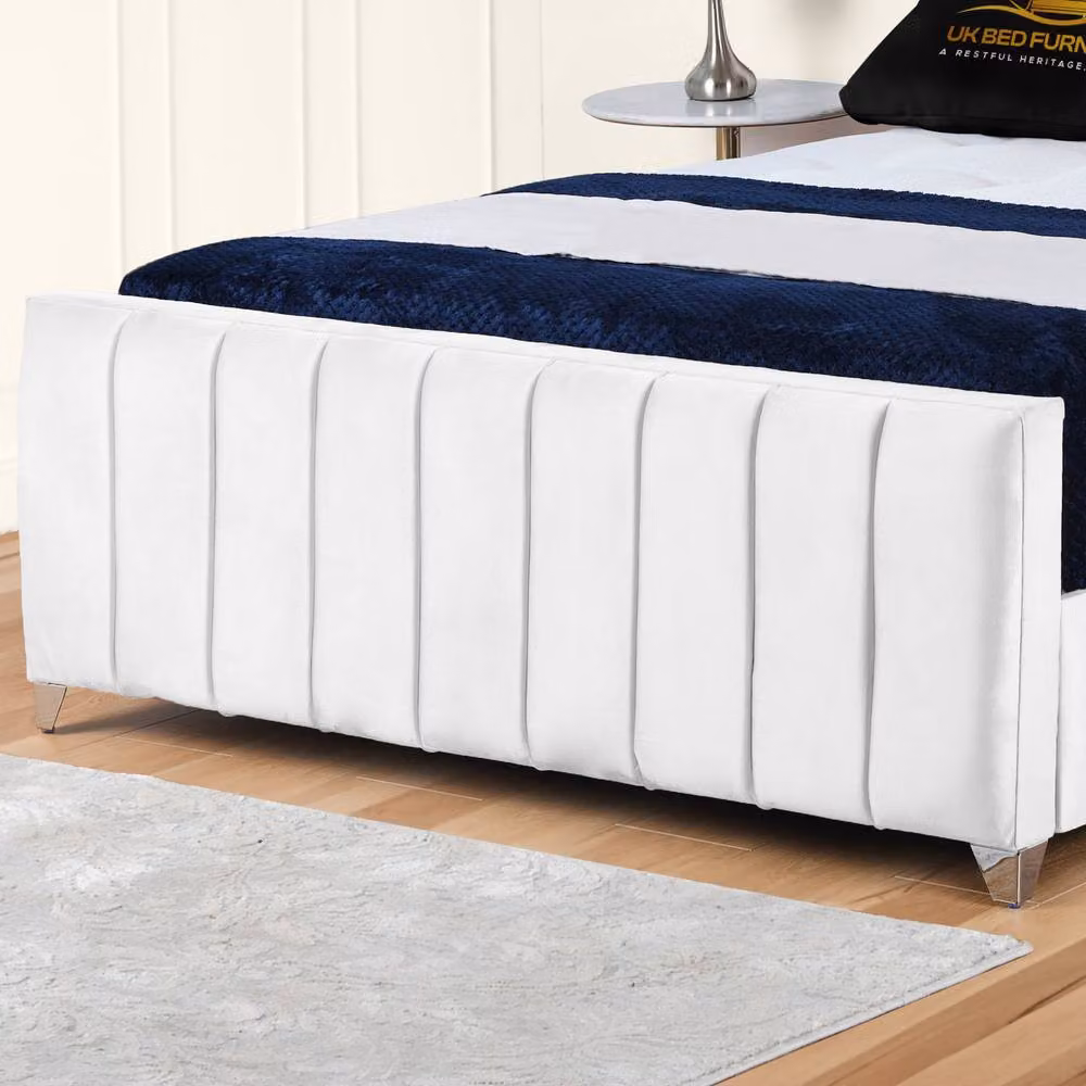 UK Bed Furniture Lisburn Gas Lift Ottoman Upholstered Storage Bed in White, Size: Single (90 x 190 cm) – 3