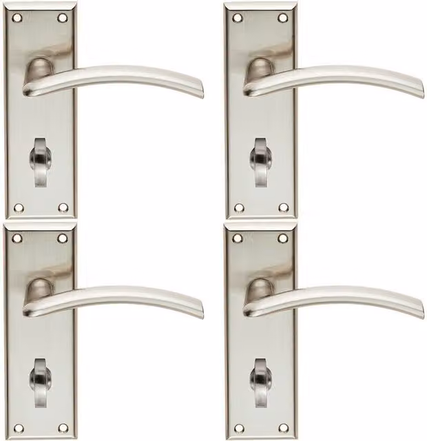 Loops 4x Pair Arched Lever Bathroom Door Handles with Backplate, Satin Nickel, W: 150 mm x H: 50 mm