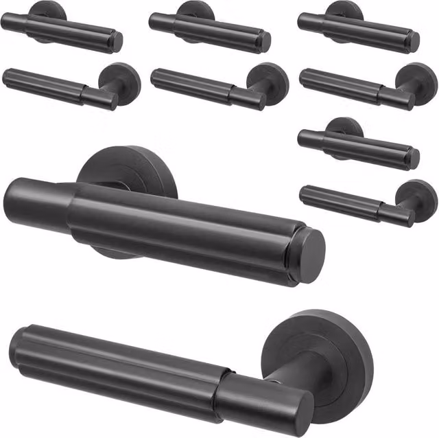 AFIT Matt Black Aluminium Internal Lever On Rose Door Handle, 5 Pack, W/D/H: 15 x 15 x 1.5 cm – 1