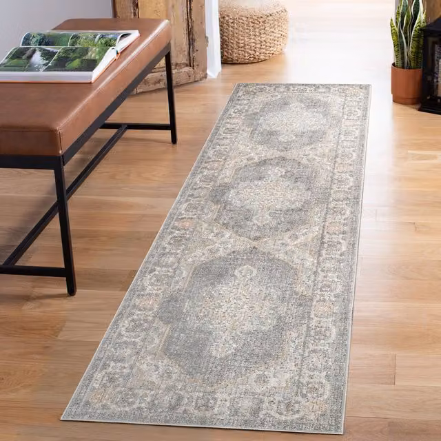 Desire Rugs Maia Traditional Floral Machine Woven Washable Non Slip Area Rug, Grey, Width: 220 cm