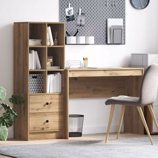 Berkfield Modern Writing Desk with Storage in Artisan Oak Brown – 1