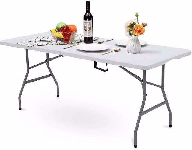 SPETLEK Heavy Duty Folding Trestle Table in White for Camping, Catering and BBQ, Length: 152.4 cm
