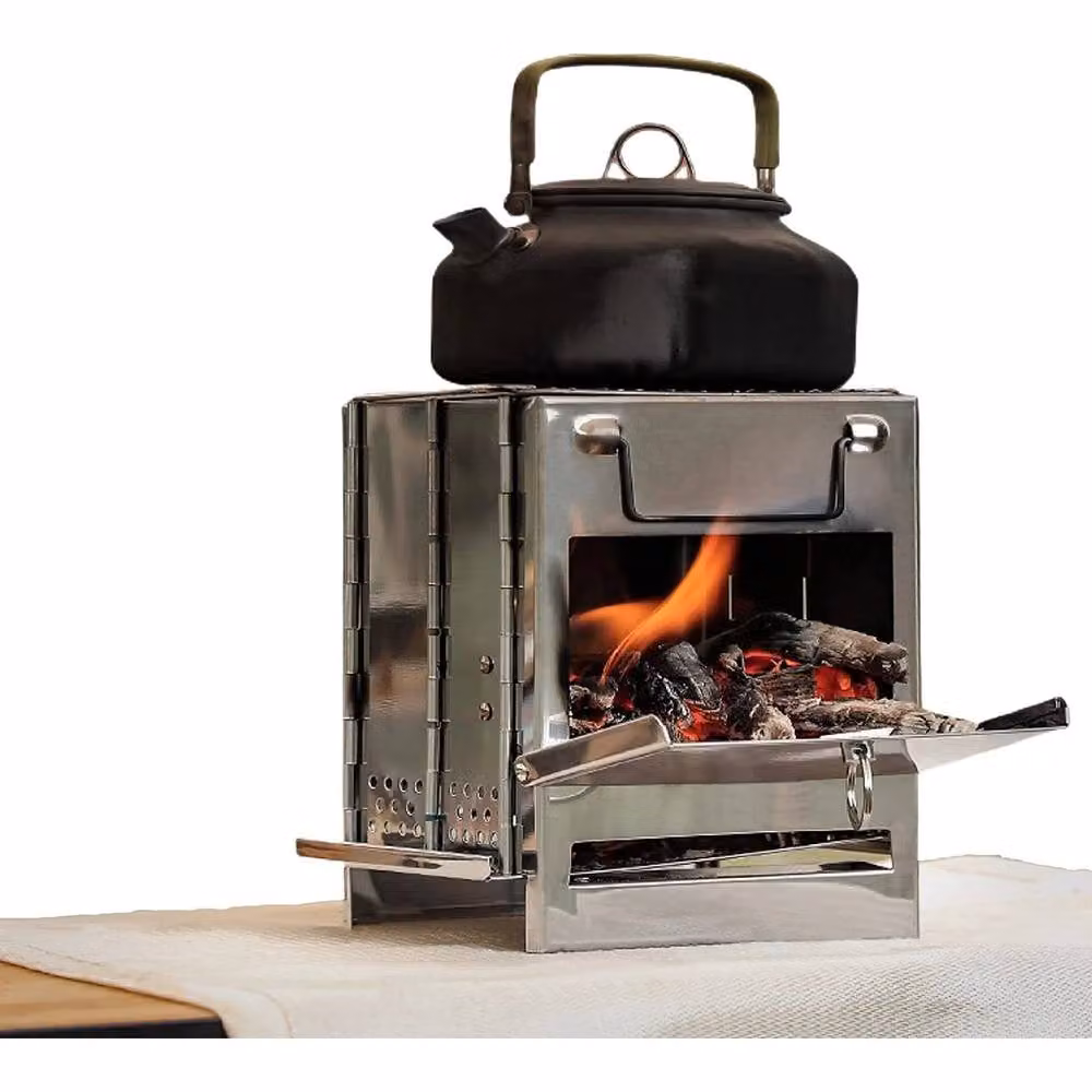 NESTLUNE Folding Wood Burning Stove for Outdoor Camping and BBQ, Silver, W/D/H: 100 x 100 x 21 cm – 4