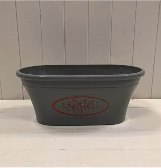 KDMD Grey Round Love Heart Tree Trough Plastic Planter, 7.7 ltr, Dark Grey