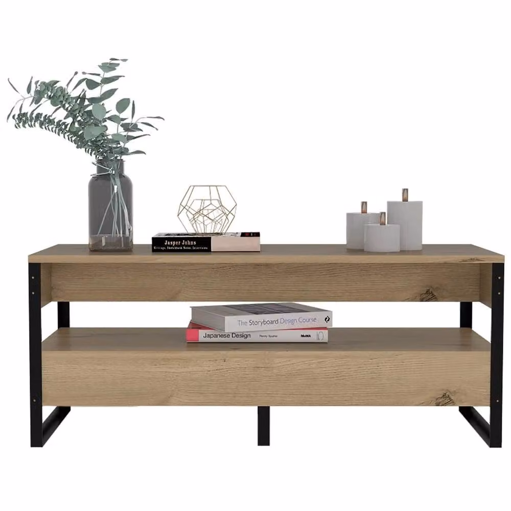 FORGEVIO Industrial Coffee Table with Brown Pine Top and Black Metal Frame – 2