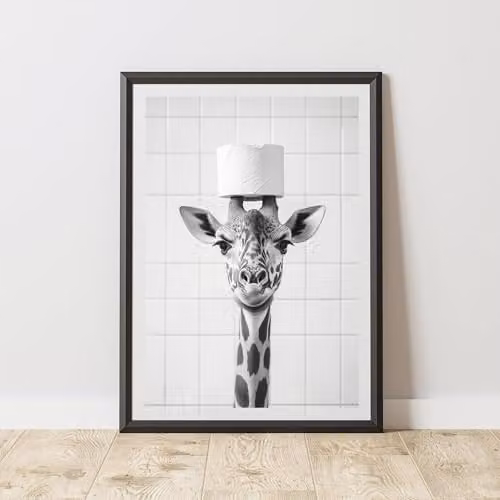 60 Second Makeover Giraffe Toilet Roll On Head Animal Print Paper Poster, A3