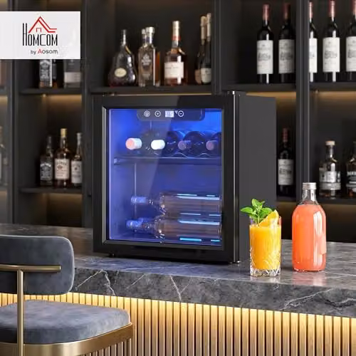 HOMCOM Black Countertop Wine Cooler with Glass Door and LED Interior Light, 36 Litre Capacity, 12 Bottle Capacity – 2