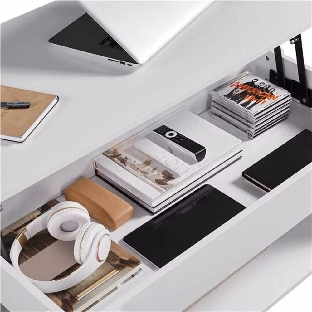 KORVIXA Modern White Wood Coffee Table with Hidden Storage and Lift Mechanism – 2