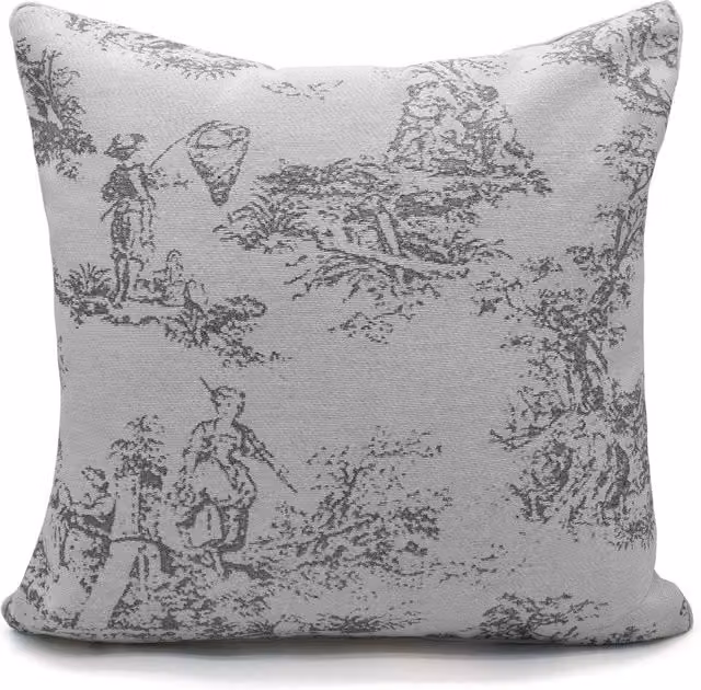 Velosso Grey Toille Tapestry Filled Square Cushion with Classic Floral Pattern, W x D: 43 x 43 cm