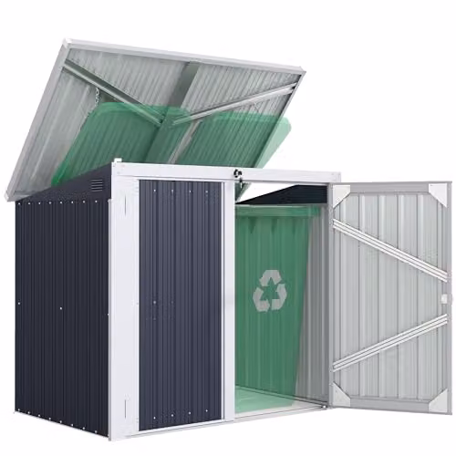 Outsunny Black Steel 2-Bin Rubbish Storage Shed