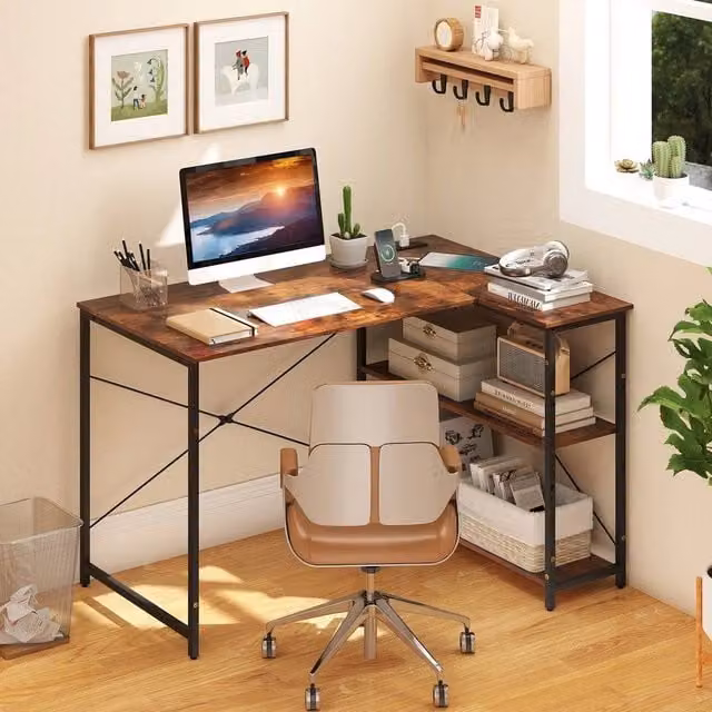 KORVIXA L-shaped Corner Gaming Desk in Brown