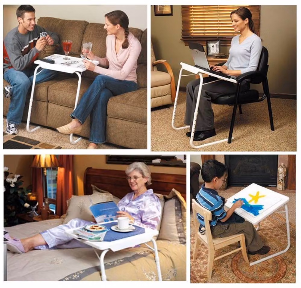 Almineez Portable Adjustable Folding Table in White – 3