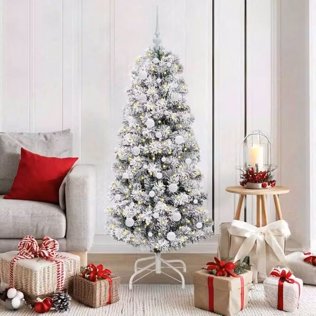 Berkfield Home Artificial Hinged Christmas Tree in Green and White, Height: 150 cm – 1