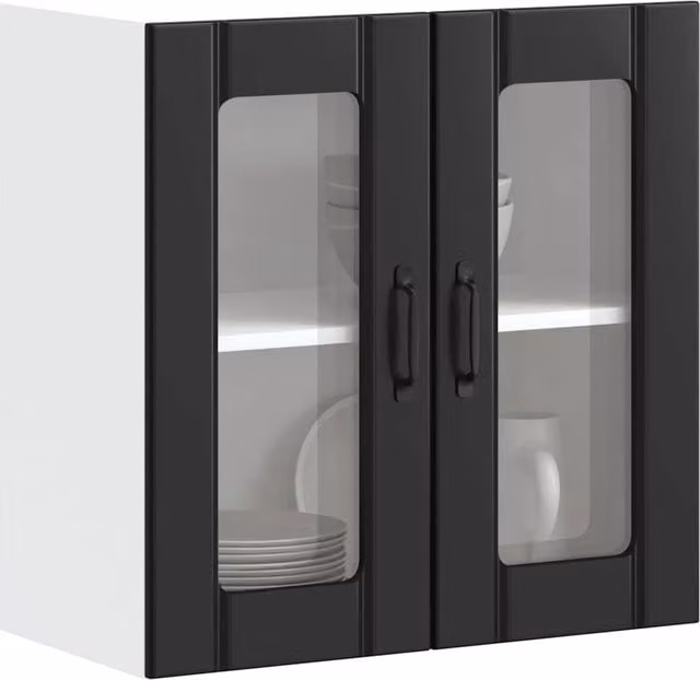 Berkfield Home Lucca Black Modern Kitchen Wall Cabinet with Glass Doors and Internal Shelves