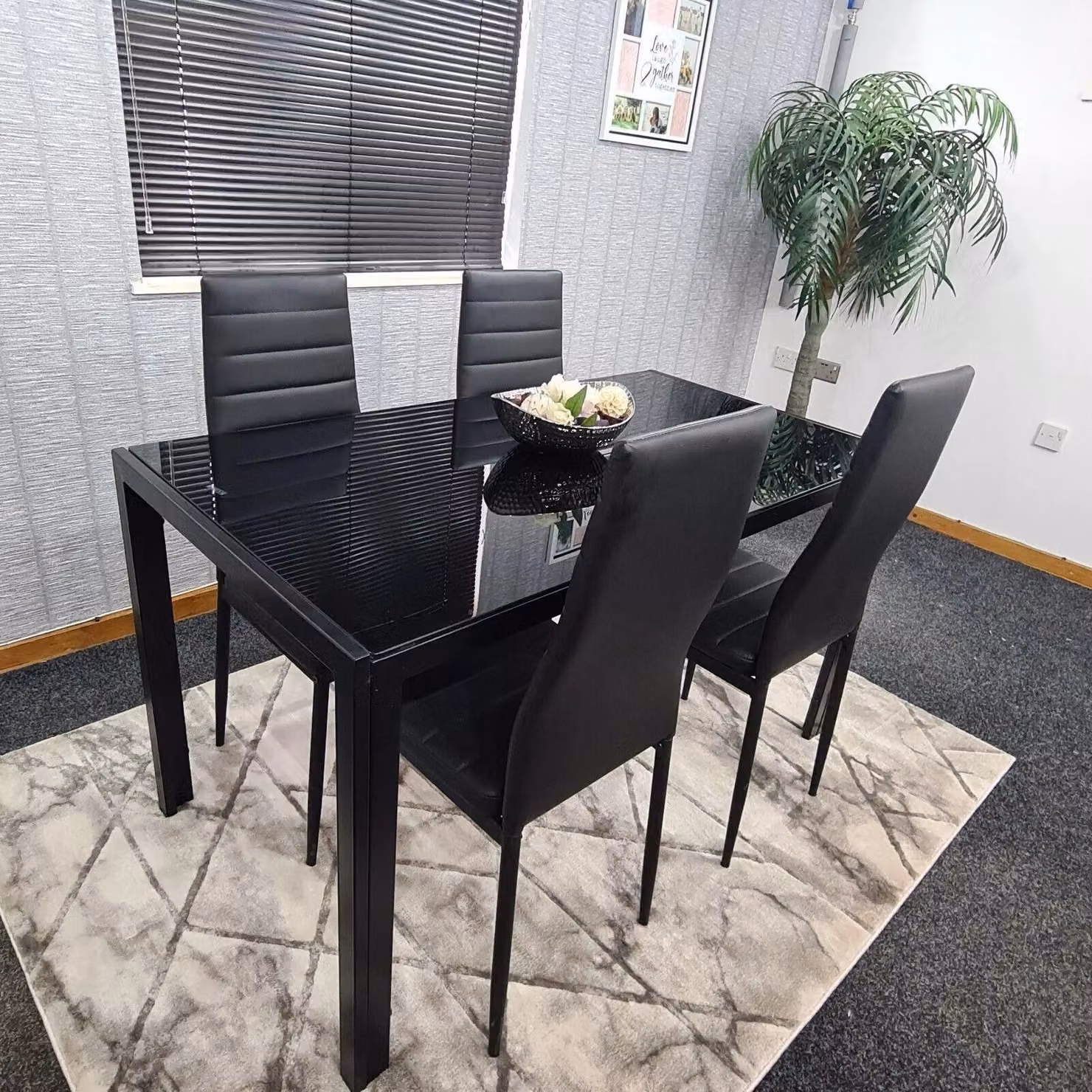 Kosy Koala Modern Dining Set with Rectangular Black Glass Table and 4 Black Chairs in Brown – 5