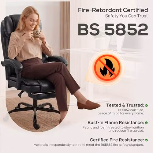 HOMCOM Black Synthetic Leather High-Back Executive Home Office Chair with 360 Degree Swivel and Headrest – 7