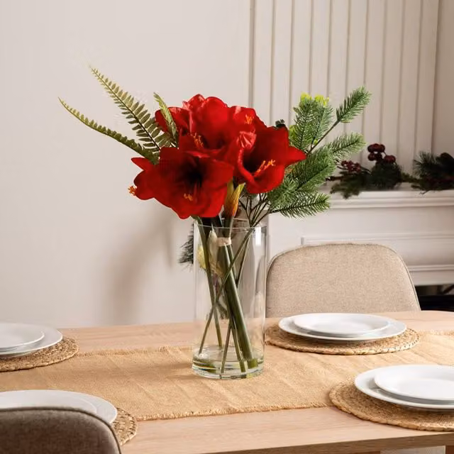 Scottish Everlastings Ltd Red Amaryllis Christmas Tabletop Floral Arrangement