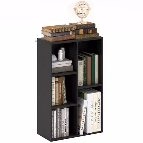HOMCOM 2 Tier Cube Bookshelf with 5 Open Storage Compartments in Black – 1