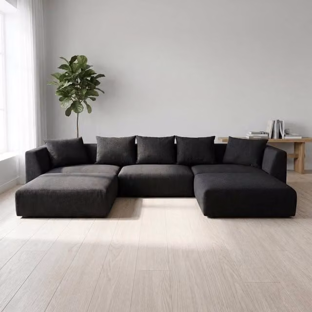 Abakus Direct Tokyo U-Shape Modular Sofa in Black Basket Weave Fabric with Deep Seats – 1