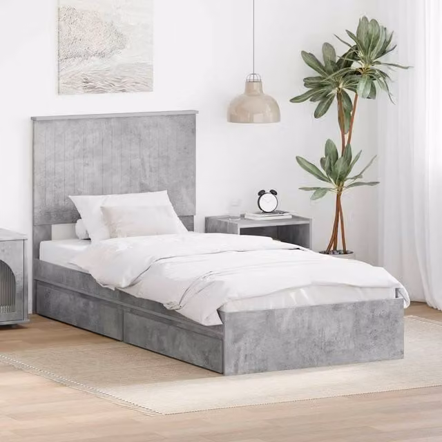 Berkfield Home Modern Storage Bed in Concrete Grey, Engineered Wood, W/D/H: 90 x 190 cm