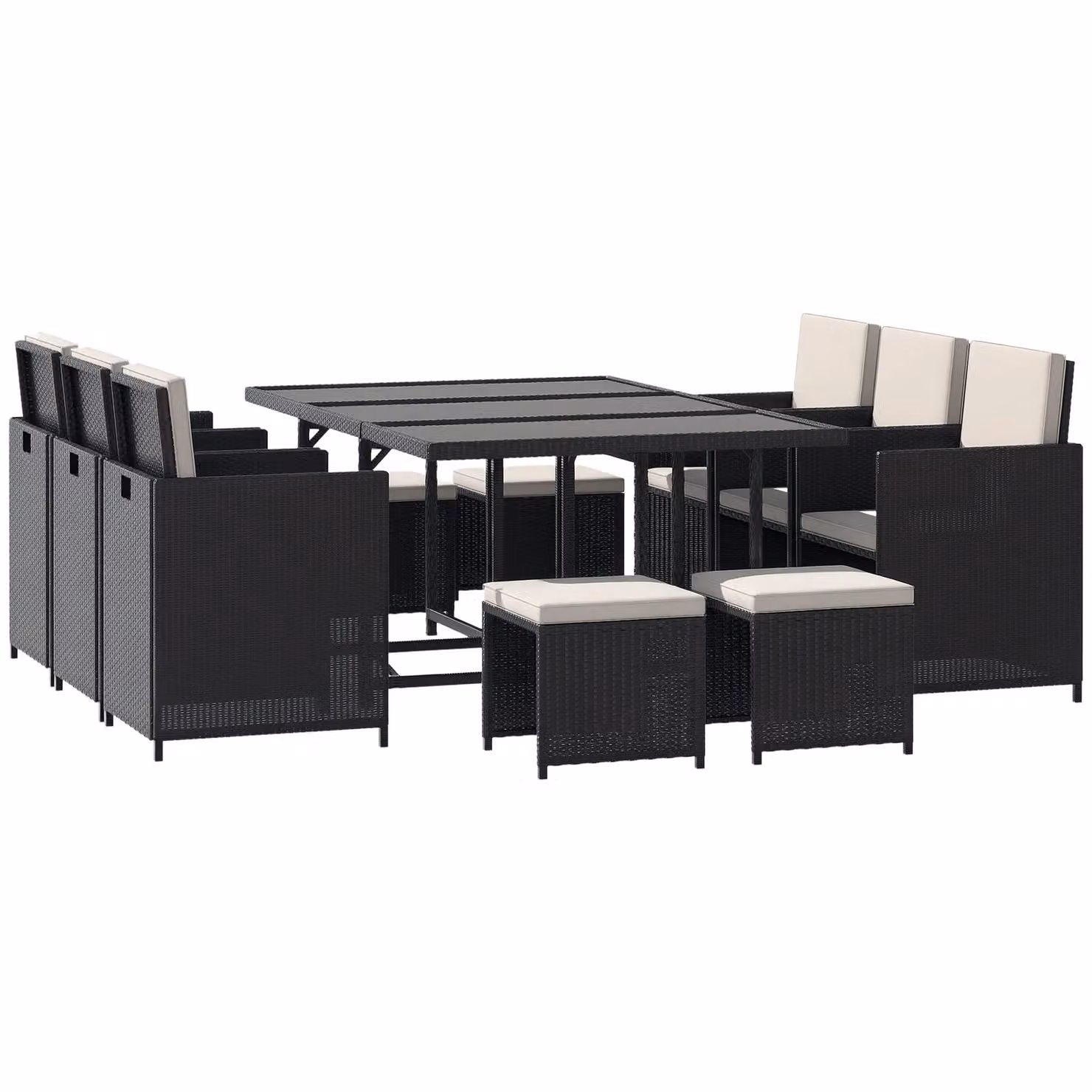 Outsunny 11-Piece Rattan Garden Dining Set with Glass Top Table and Chairs in Black – 10