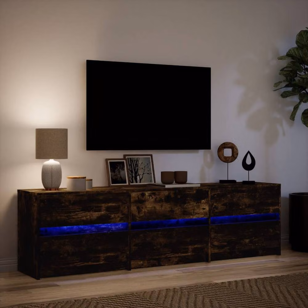 Berkfield Home Modern TV Cabinet with LED in Smoked Oak Brown, W/D/H: 180 x 34 x 50 cm – 4