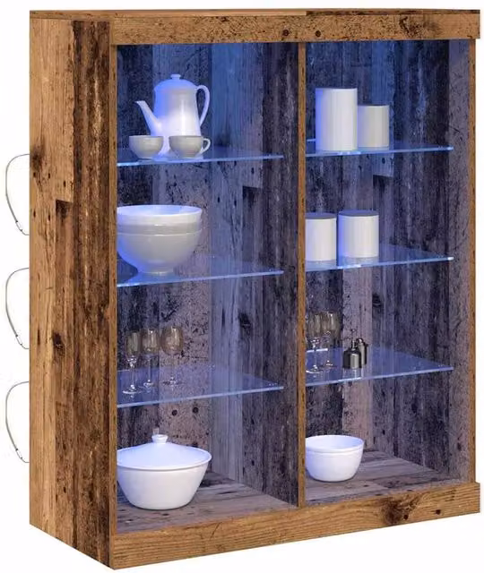 Berkfield Home Rustic Wood Sideboard with Integrated LED Lights in Brown, W/D/H: 41 x 37 x 100 cm