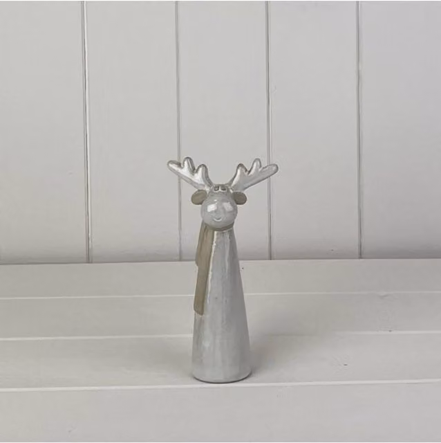 KDMD Glazed Ceramic Tall Reindeer Ornament with Textured Detail in Light Grey