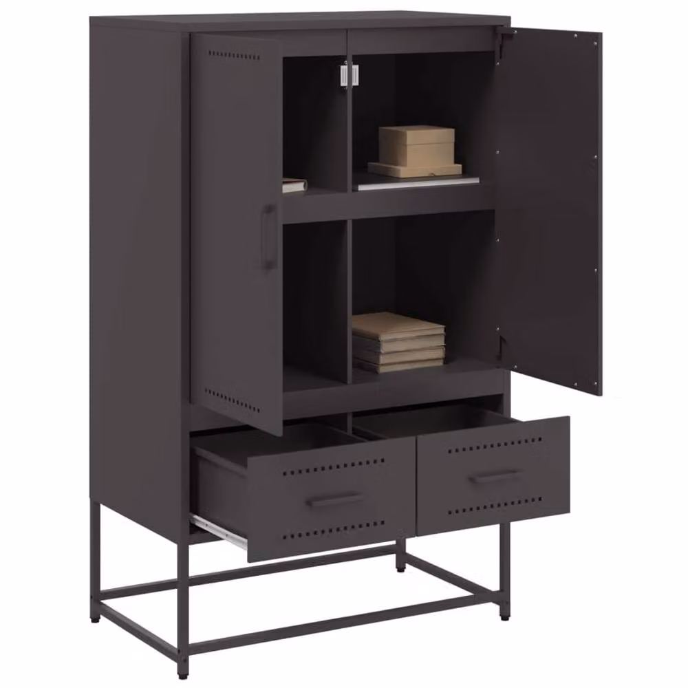 Berkfield Home Black Steel Highboard with Internal Drawers and Shelves, W/D/H: 68 x 39 x 111.5 cm – 3