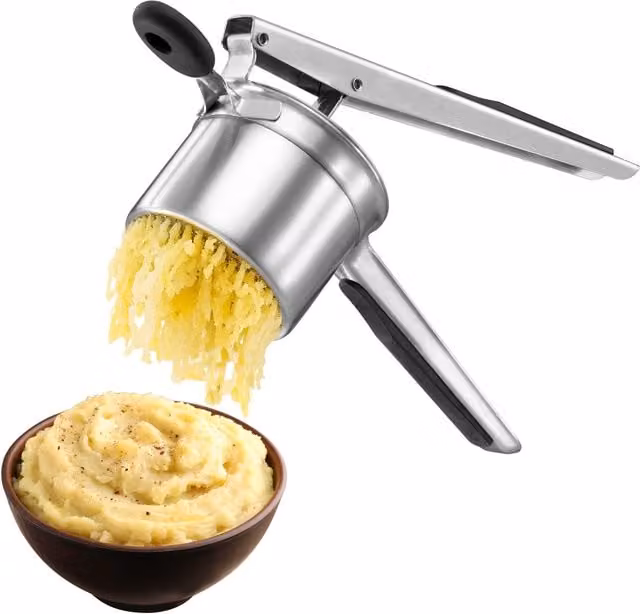 VonShef Stainless Steel Potato Ricer with Silicone Soft-Grip Handle in Silver