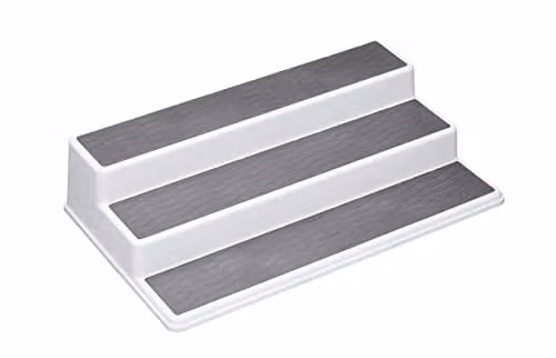Copco 3-Tier Non-Slip Spice Rack and Cupboard Shelf Organiser, White/Grey, W: 38 cm, D: 22.5 cm, H: 8.5 cm – 1
