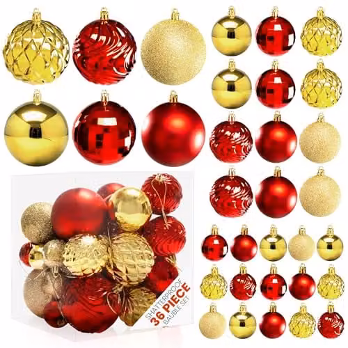 Pelle & Sol 30-Piece Abstract Christmas Bauble Set in Red, Gold and Green
