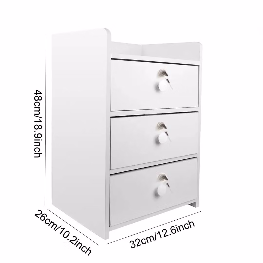 SPETLEK 3 Drawer Wooden Bedroom Bedside Cabinet in White – 2