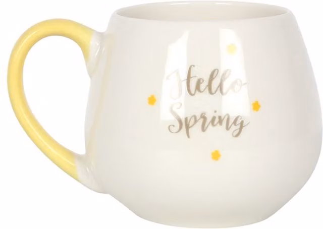 KDMK Hello Spring Rounded Floral Mug in White and Yellow