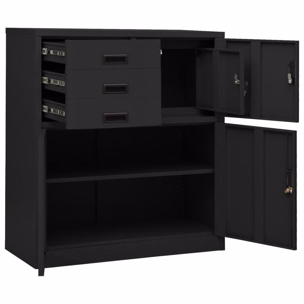 Berkfield Home Office Steel Cabinet in Anthracite and Black, W/D/H: 90 x 40 x 102 cm – 2