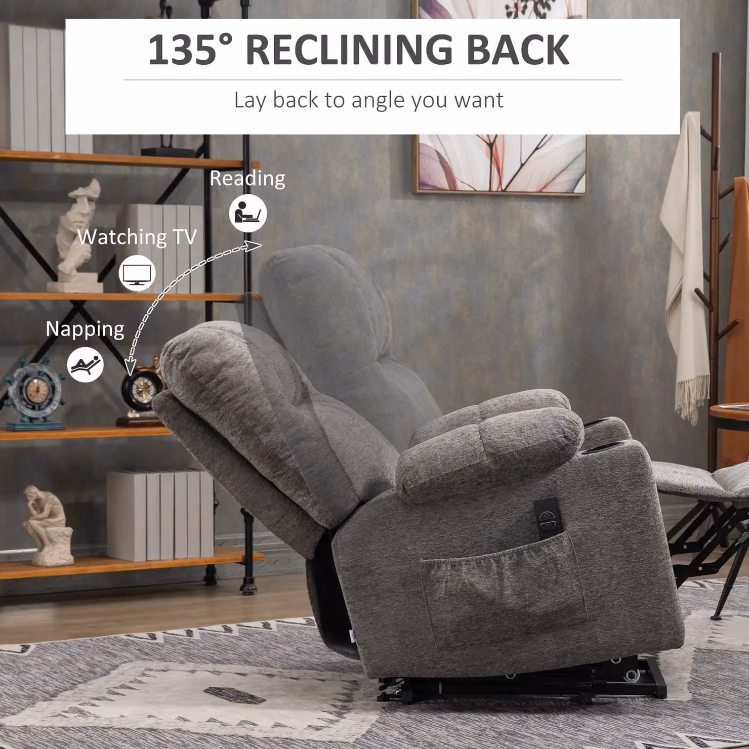 HOMCOM Heavy Duty Powered Lift Recliner Chair for Seniors in Grey Fabric – 5