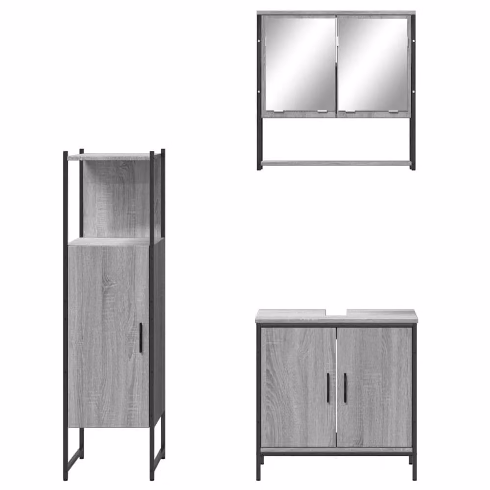 Berkfield Home 3 Piece Grey Bathroom Furniture Set including Mirror Cabinet, Vanity Unit and Tall Cabinet – 2