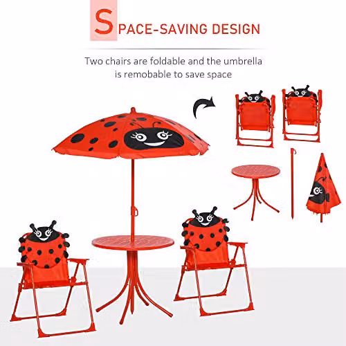Outsunny Kids Outdoor Table and Chairs Set with Adjustable Umbrella, Red – 4