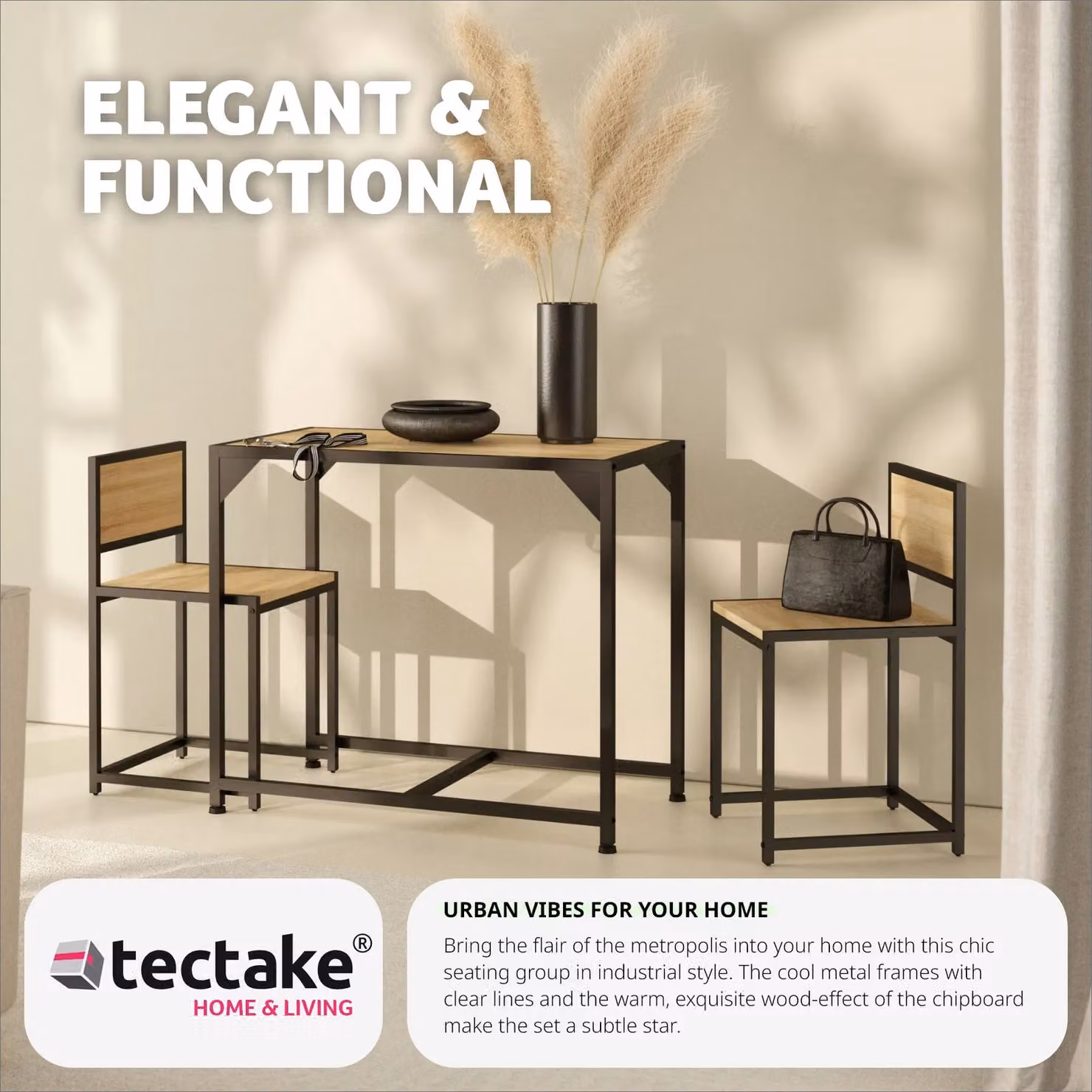 tectake Milton 3-piece Dining Table and Chairs Set in Light Oak – 4