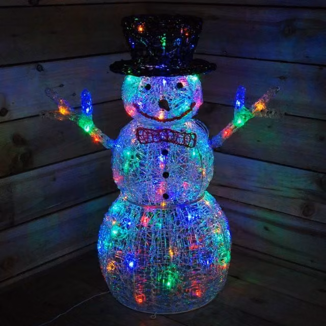 Samuel Alexander White Acrylic Christmas Snowman with 88 Multicolour LED Lights, Height: 76 cm – 1